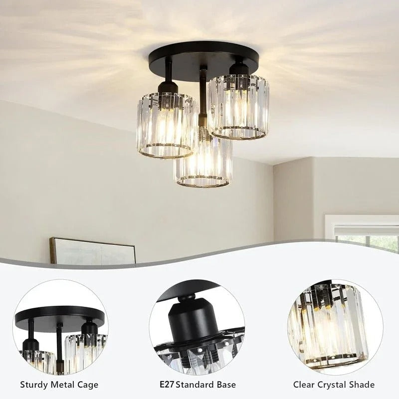 Plafonnier en cristal doré | 3 lumières, semi-encastré