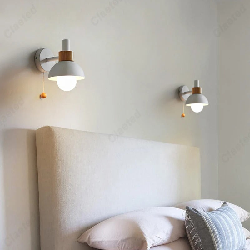 Applique murale nordique en bois | Interrupteur à chaînette