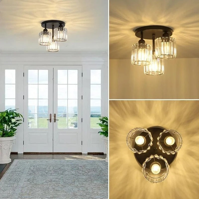 Plafonnier en cristal doré | 3 lumières, semi-encastré