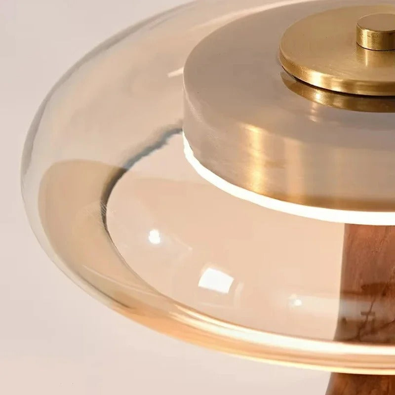 Lampe à poser Andi | Verre, laiton et bois de noyer