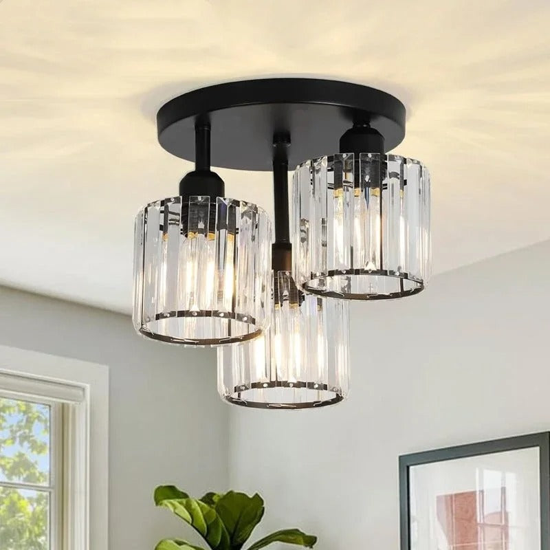 Plafonnier en cristal doré | 3 lumières, semi-encastré