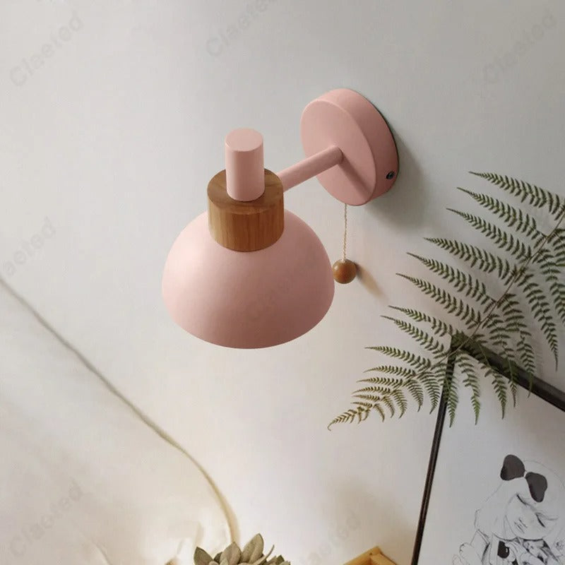 Applique murale nordique en bois | Interrupteur à chaînette