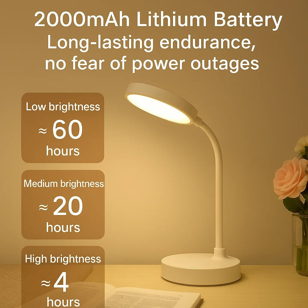 Lampe de bureau LED sans fil | Col de cygne et charge USB