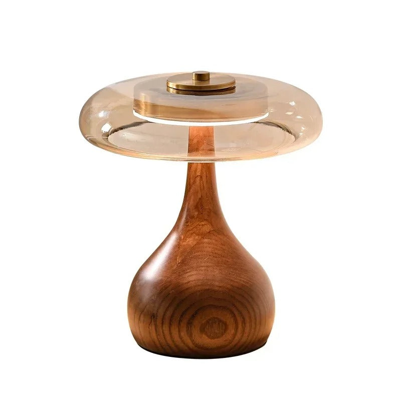 Lampe à poser Andi | Verre, laiton et bois de noyer