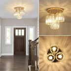 Plafonnier en cristal doré | 3 lumières, semi-encastré