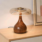 Lampe à poser Andi | Verre, laiton et bois de noyer