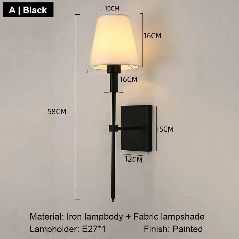 Applique murale LED nordique | Fer et tissu, noir ou doré