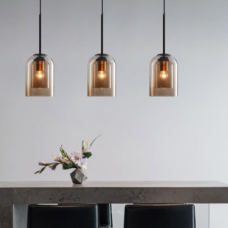 Suspension Mica mid-century | Double abat-jour en verre Ø 18 cm