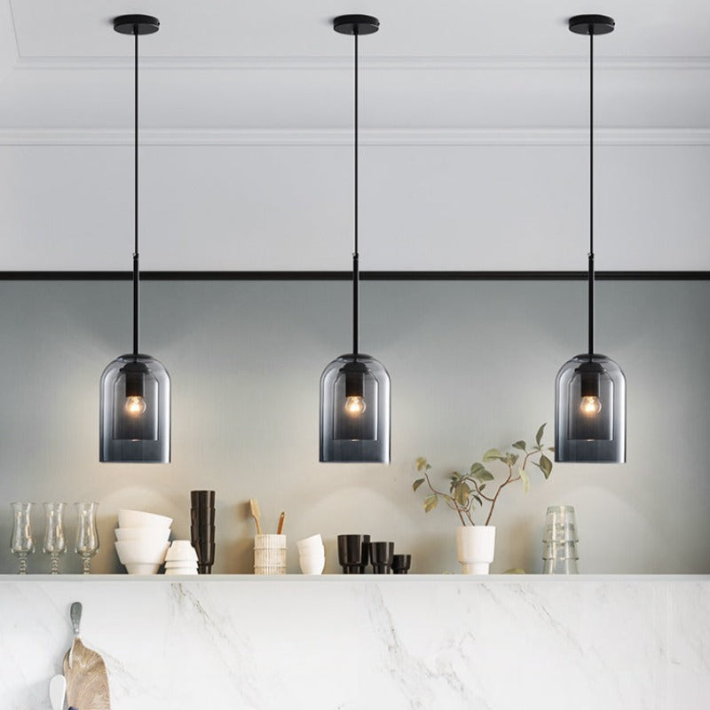 Suspension Mica mid-century | Double abat-jour en verre Ø 18 cm