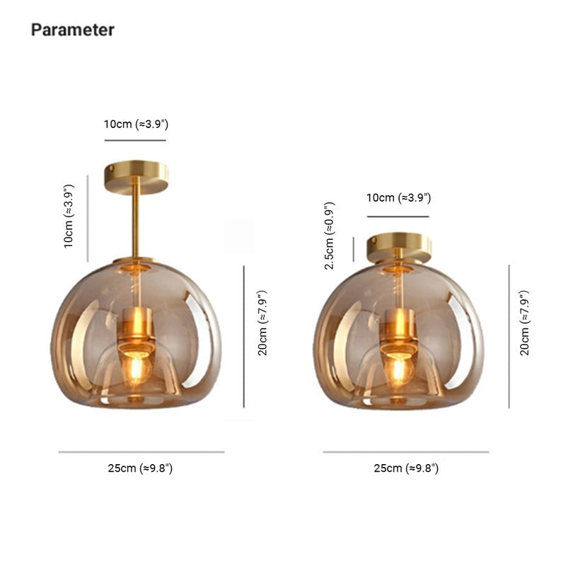 Plafonnier vintage en verre bullé | Ambré, Ø 25 cm, 2 hauteurs