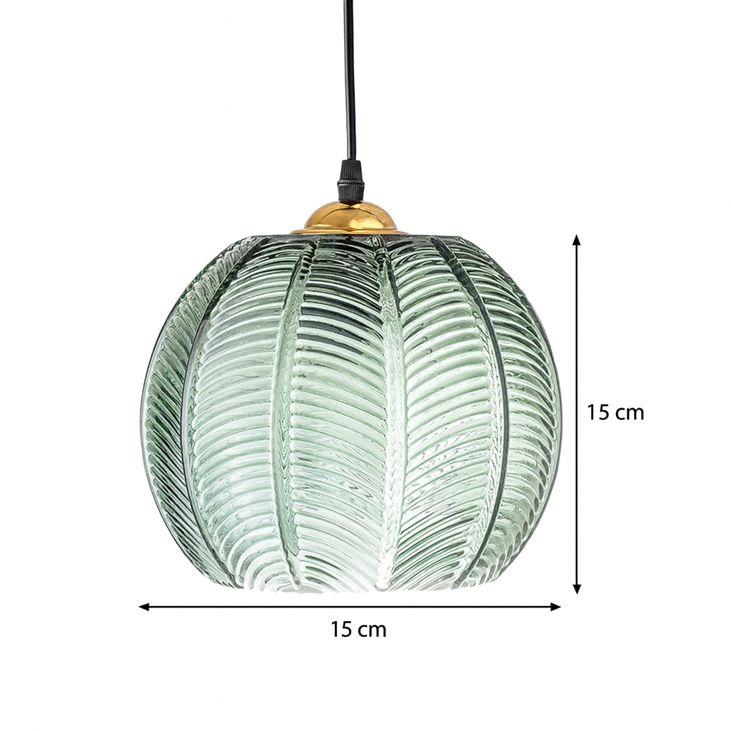 Suspension en verre strié vert | Forme citrouille rétro