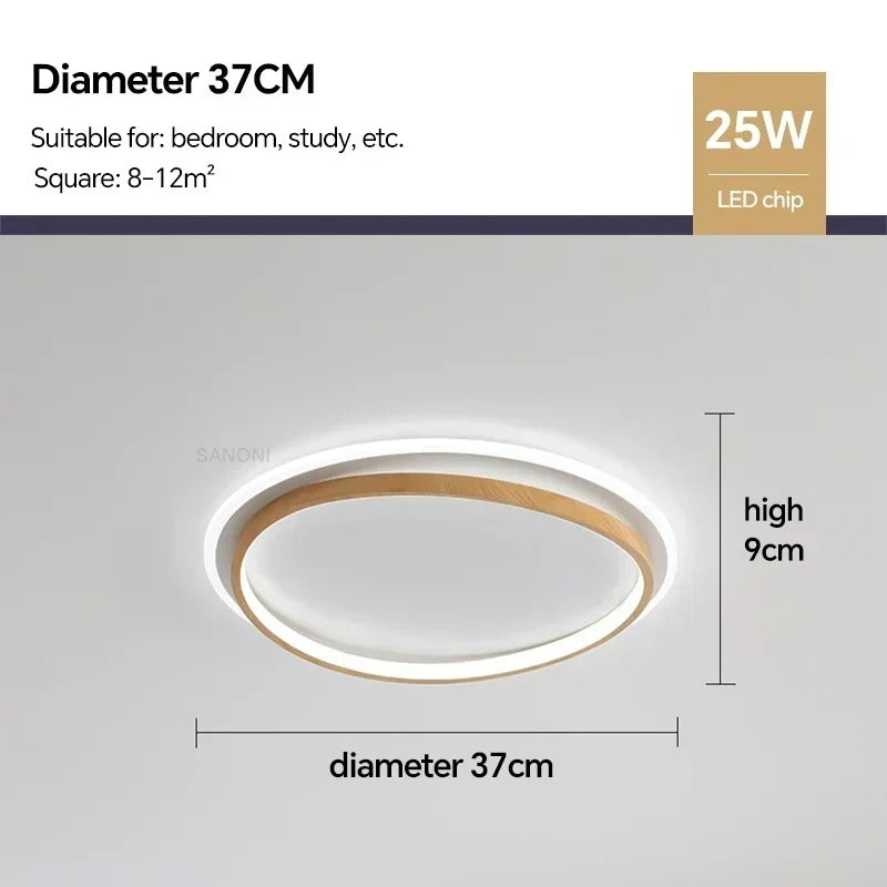 Plafonnier LED rond noyer et doré | Ø 37, 47 ou 57 cm