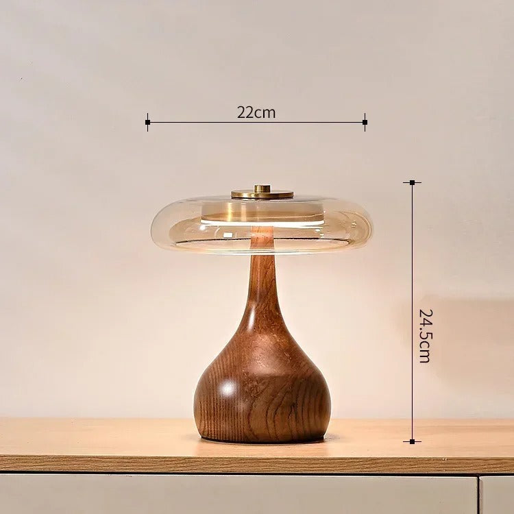 Lampe à poser Andi | Verre, laiton et bois de noyer