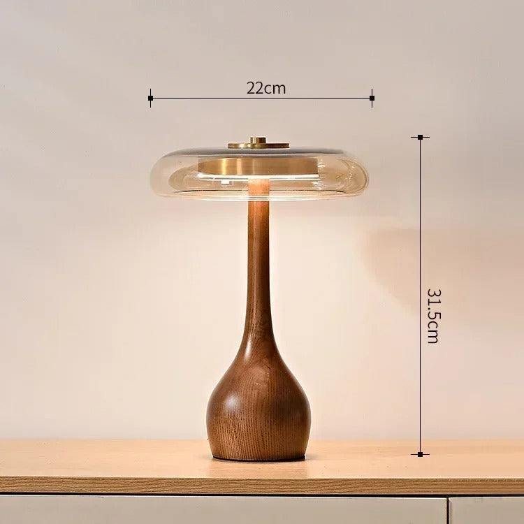 Lampe à poser Andi | Verre, laiton et bois de noyer