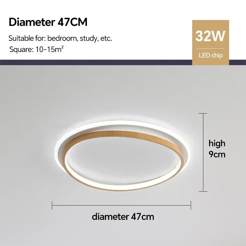 Plafonnier LED rond noyer et doré | Ø 37, 47 ou 57 cm