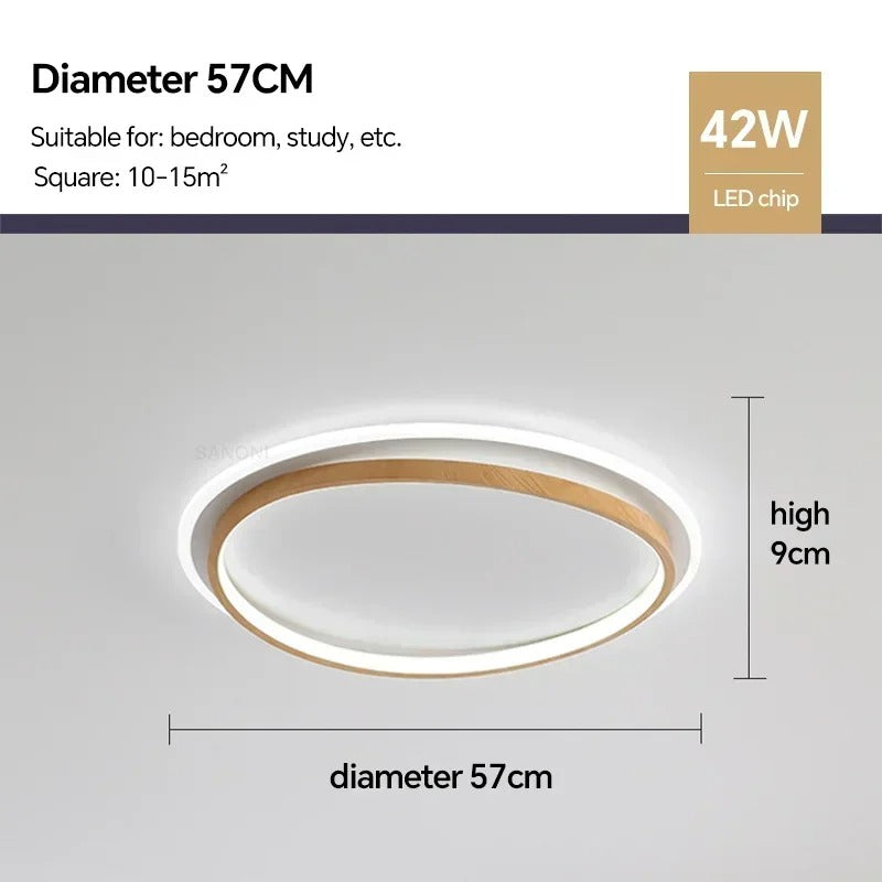 Plafonnier LED rond noyer et doré | Ø 37, 47 ou 57 cm