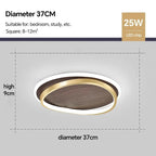 Plafonnier LED rond noyer et doré | Ø 37, 47 ou 57 cm