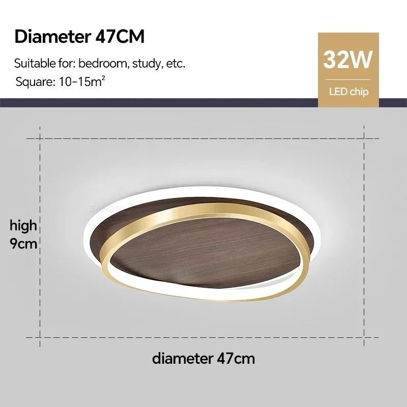 Plafonnier LED rond noyer et doré | Ø 37, 47 ou 57 cm