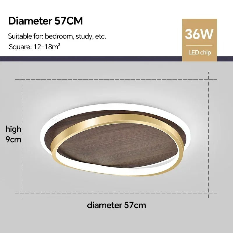 Plafonnier LED rond noyer et doré | Ø 37, 47 ou 57 cm